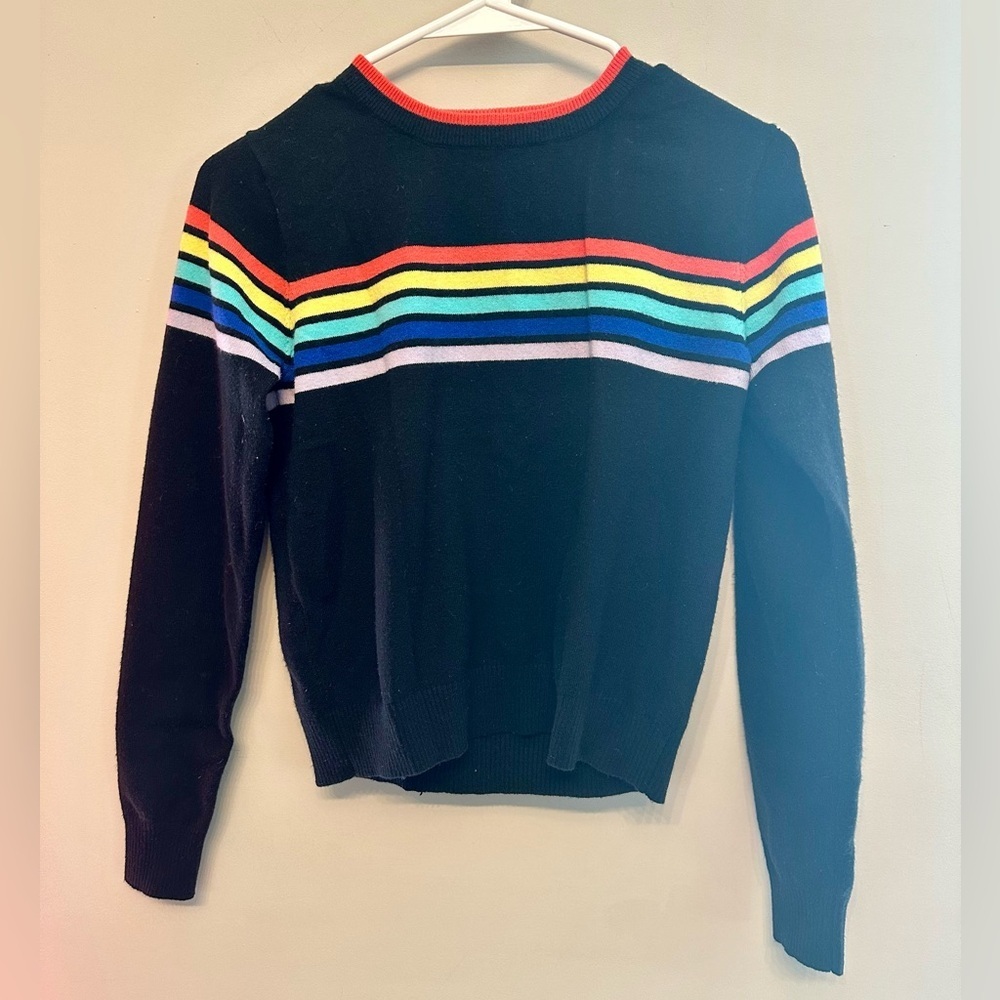 Y2K Vibes Forever 21 Black Sweater with Rainbow Stripes Small